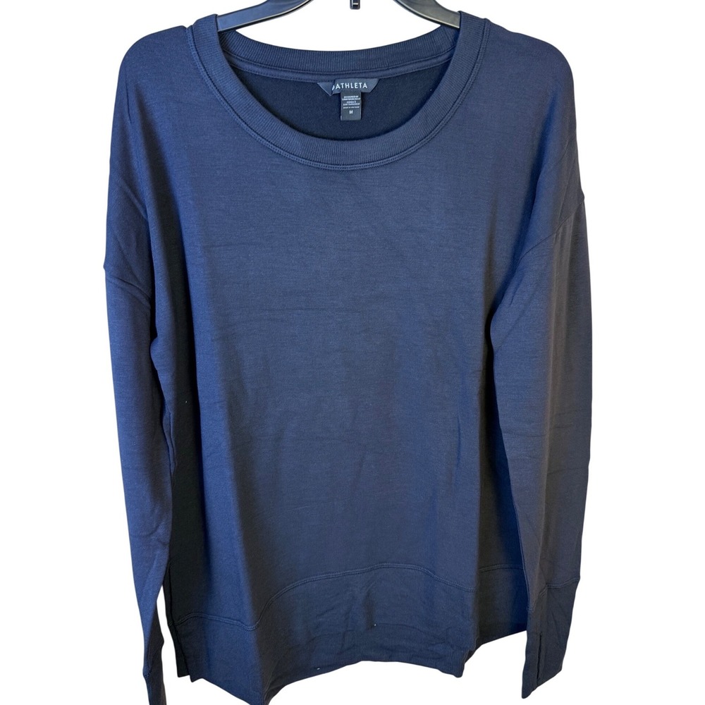 Athleta Coaster Luxe Sweatshirt Black Modal Blend Thumbholes Womens Medium